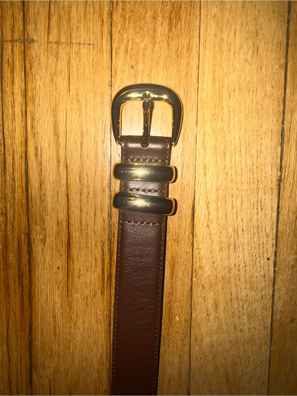 LOFT Brown Leather Belt with Gold-Tone Buckle